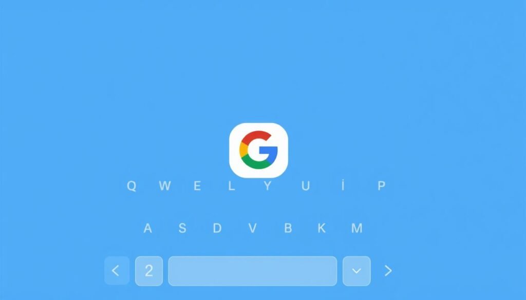 Buatlah gambar Gboard dengan latar belakang warna biru dan ikon Google