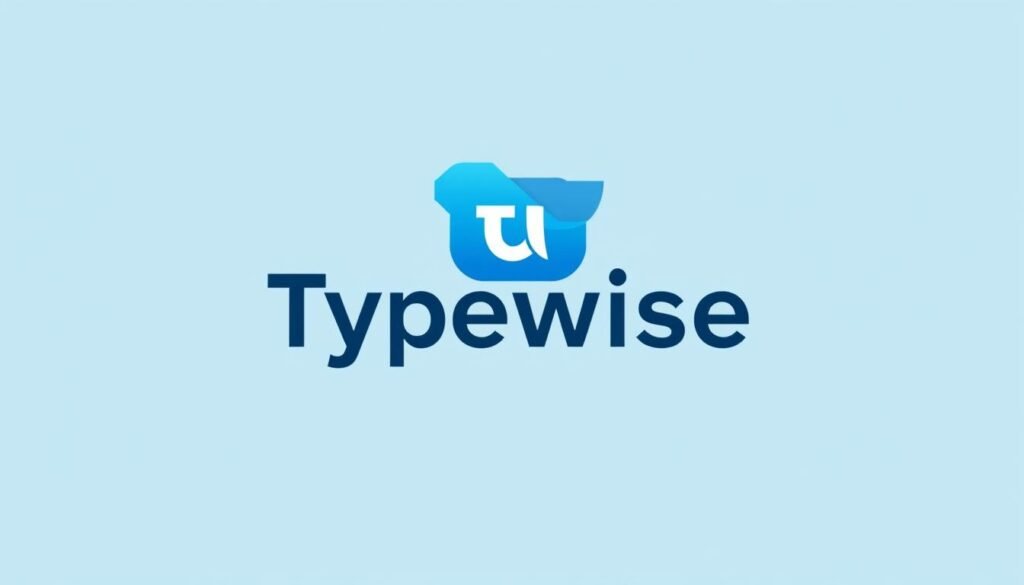 Buatlah gambar Typewise dengan latar belakang warna biru muda dan ikon Typewise