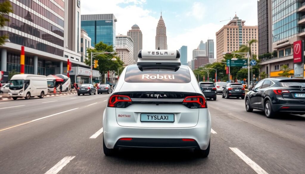 Gambar Tesla Robotaxi di jalan Jakarta