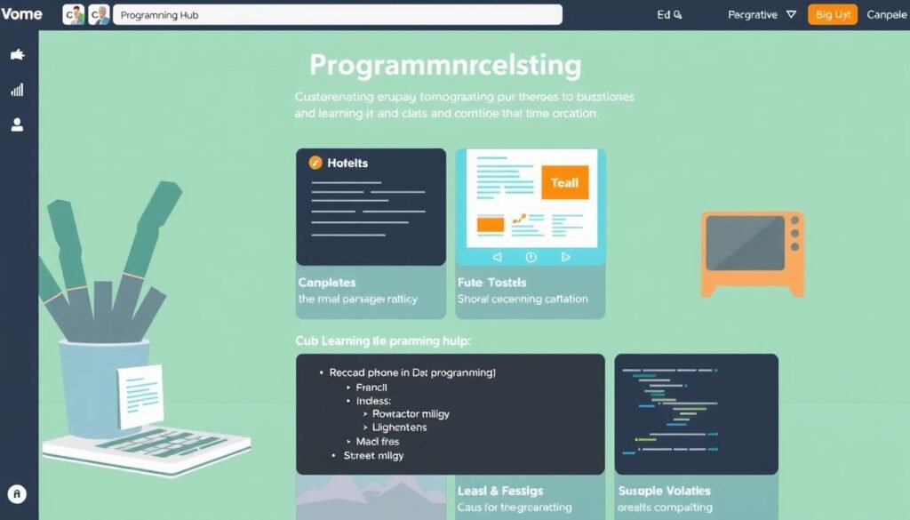 Gambar aplikasi Programming Hub dengan contoh materi pembelajaran