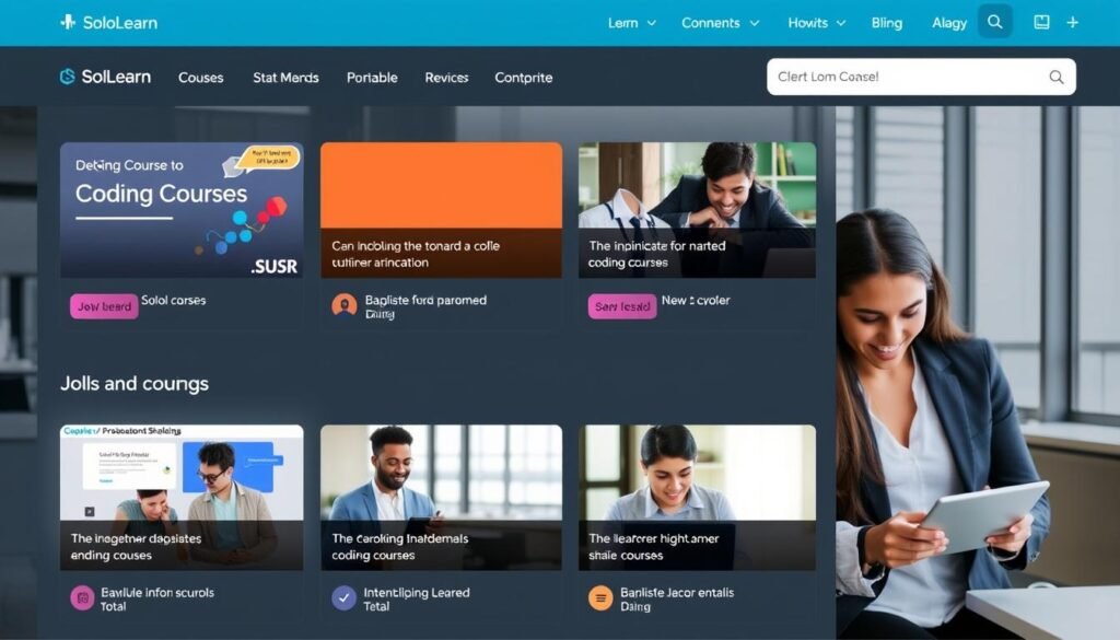 Gambar aplikasi SoloLearn dengan berbagai kursus coding