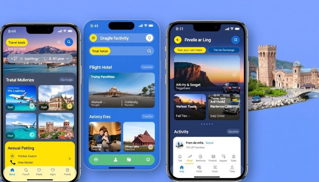 Image of Traveloka's mobile application interface showing various travel booking options
