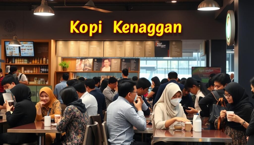 Sebuah gambar Kopi Kenangan dengan banyak pelanggan